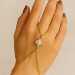 Toptan Altın Renk Van Cleef Beyaz Yonca Sf Sf Zincir Çelik Şahmeran - 3503