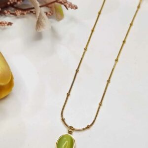 Toptan Altın Renk Oval Yeşil Taşlı Çelik Kolye Paslanmaz Çelik Kolye - 3396