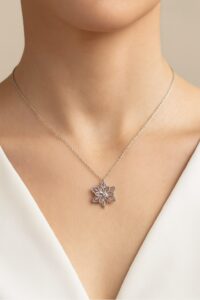 Toptan Gümüş Renk Pembe Lotus Çiçeği Kolye Paslanmaz Çelik Kolye - 3402