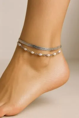 Toptan Gümüş Renk İtalyan Silindir Sıra İncil Katmanlı Çelik Halhal  - 3458