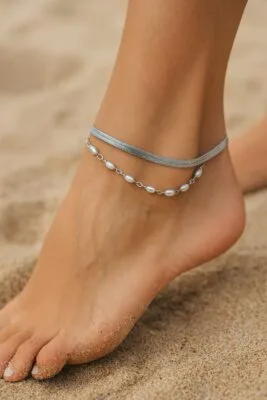 Toptan Gümüş Renk İtalyan Silindir Sıra İncil Katmanlı Çelik Halhal - 3422