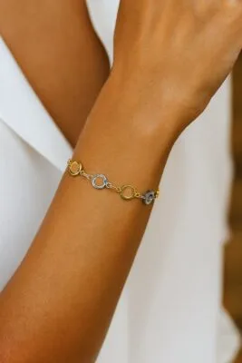 Toptan Altın Renk Yuvarlak Sarı Beyaz Zincir Asansör Çelik Bileklik - 3607