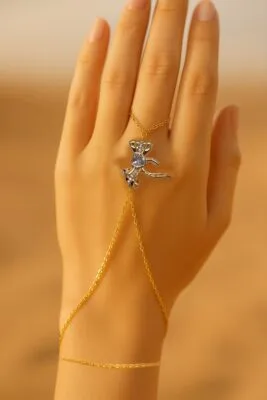 Toptan Altın Renk  Fiyonk Beyaz Taş Çelik Şahmeran - 3509