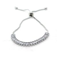 Toptan Gümüş Renk Zirkon Beyaz Taş  Baget Asansör Çelik Bileklik - 1414