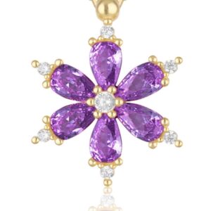 Toptan Altın Renk Mor Damla Taşlı Lotus Kamelya Çiçeği Çelik Kolye - 3418