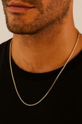 Toptan Altın Renk 1 Mm. Kutu Zincir Unisex Zincir Alaşım Kolye Asansör Çelik Kolye - 208