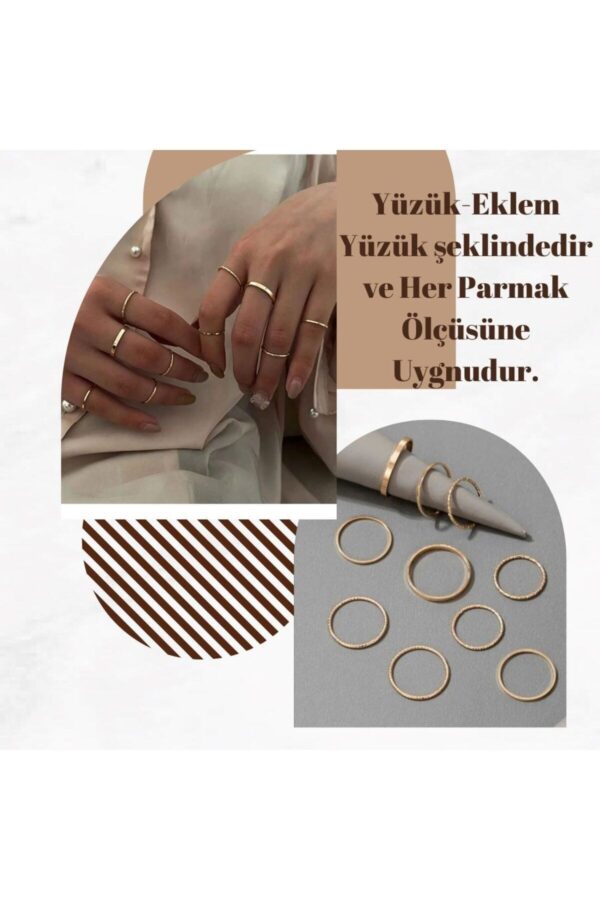 Toptan Kadın Gold 10'lu Eklem Kombin Yüzük Seti - 2897 - Görsel 5