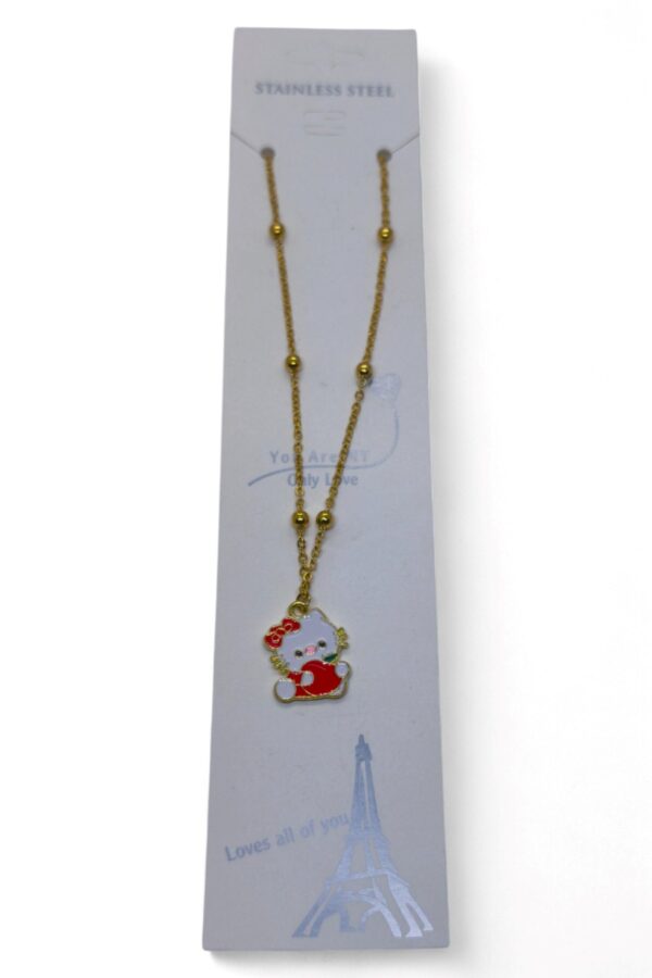 Toptan Altın Renk Hello Kitty Kedi Model Top Zincir Çelik Kolye - 3689 - Görsel 2