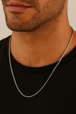 Toptan Gümüş Renk 1 Mm. Kutu Zincir Unisex Zincir Gri Alaşım Kolye Asansör Çelik Kolye - 207