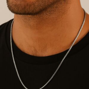 Toptan Gümüş Renk 1 Mm. Kutu Zincir Unisex Zincir Gri Alaşım Kolye Asansör Çelik Kolye - 207