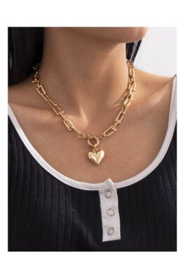 Toptan Altın Renk Kadın Tiffany Model Kalpli Lüks Yeni Sezon Kolye - 2412