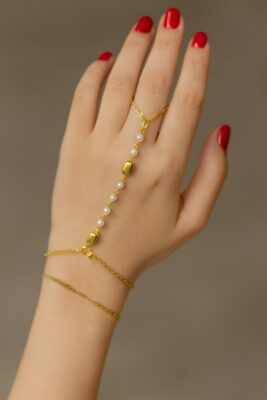 Toptan Altın Renk Kare Sıra İnci Çelik Şahmeran - 3534