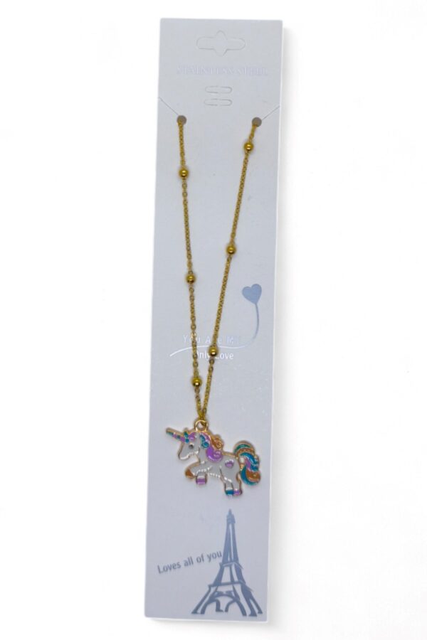 Toptan Altın Renk Unicorn Model Top Zincir Çelik Kolye - 3690 - Görsel 2