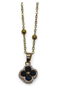 Toptan Altın Renk Siyah Taş Van Cleef Yonca Model Top Zincir Çelik Kolye - 3687