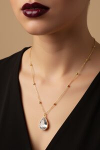 Toptan Altın Renk beyaz Damla Model Top Zincir Çelik Kolye- 3735