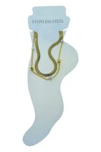 Alternative view of Toptan Altın Renk İtalyan Küp İnci Çelik Halhal - 3494