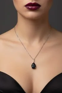 Toptan Gümüş Renk Sıra Taşlı Siyah Damla Model Sf Zincir Çelik Kolye - 3781