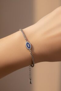 Toptan Gümüş Renk Mekik Göz Taşlı Model Arnavut Zincir Çelik Bileklik - 3679
