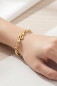 Toptan Altın Renk Unisex Yılan Figurlu Cadena Bileklik - 1536