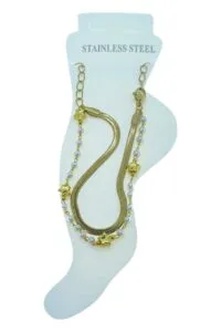 Alternative view of Toptan Altın Renk İtalyan Yıldız Sıra İnci Çelik Halhal - 3497