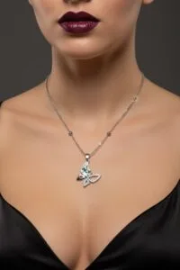 Toptan Gümüş Renk Kelebek Sedefli Model Top Zincir Çelik Kolye -  3784