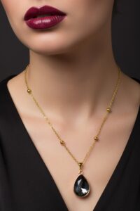 Toptan Altın Renk Füme Damla Model Top Zincir Çelik Kolye- 3731