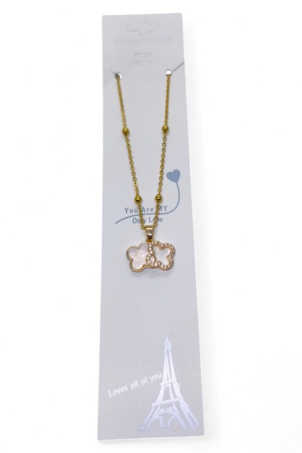 Toptan Altın Renk Beyaz Mineli Van Cleef Yonca Model Top Zincir Çelik Kolye- 3708 - Görsel 3