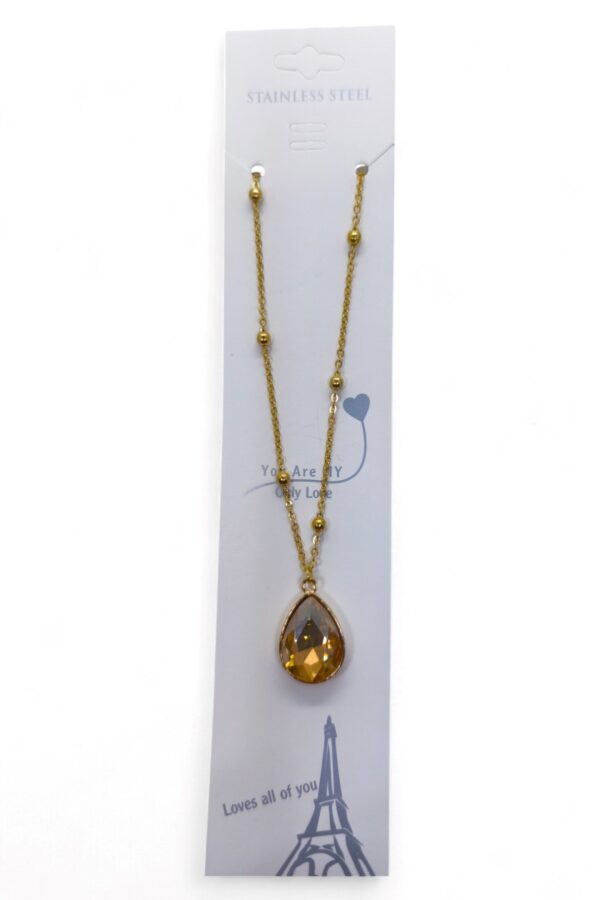 Toptan Altın Renk Amber Damla Model Top Zincir Çelik Kolye- 3730 - Görsel 3