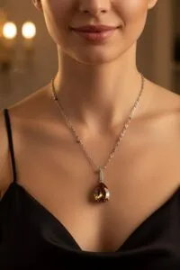 Toptan Gümüş Renk Sıra Taşlı Amber Damla Model Sf Zincir Çelik Kolye - 3809