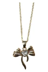 Alternative view of Toptan Altın Renk Kalp Fiyonk Beyaz Taş Sf Zincir Çelik Kolye - 3654