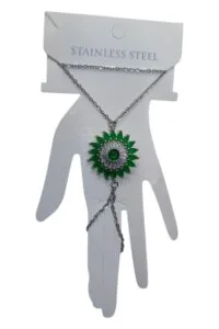 Alternative view of Toptan Gümüş Renk Güneş Yeşil Taş Çelik Şahmeran - 3521