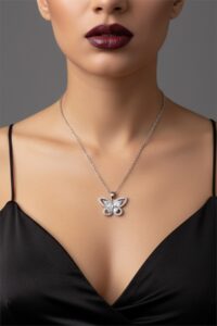 Toptan Gümüş Renk Kelebek Model Sf Zincir Çelik Kolye - 3813