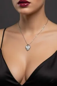 Toptan Gümüş Renk Beyaz Sedef Kalp Kutup Yıldızı Model Sf Zincir Çelik Kolye- 3772