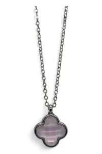 Alternative view of Toptan Gümüş Renk Krem Taş Beş Yapraklı Stilize Çiçek Model Top Zincir Çelik Kolye -  3790