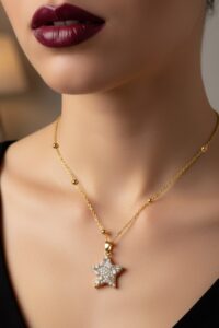 Toptan Altın Renk Yıldız Model Top Zincir Çelik Kolye - 3722