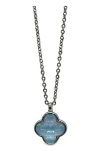 Alternative view of Toptan Gümüş Renk Mavimsi Taş Beş Yapraklı Stilize Çiçek Model Sf Zincir Çelik Kolye -  3796