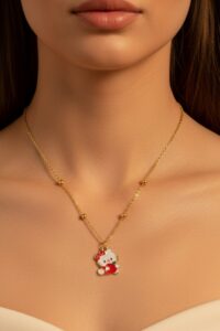 Toptan Altın Renk Hello Kitty Kedi Model Top Zincir Çelik Kolye - 3689
