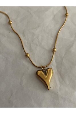 Toptan Altın Renk Kararmaz Paslanmaz Top Zincir Estetik Kalp Çelik Kolye- 3192