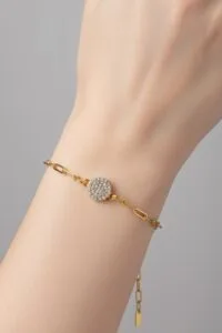 Toptan Altın Renk Tombul  Yuvarlak Beyaz Model Ataç Zincir Çelik Bileklik - 3674