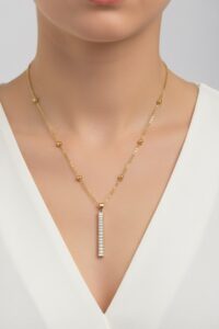 Toptan Altın Renk Baget Model Top Zincir Çelik Kolye - 3680