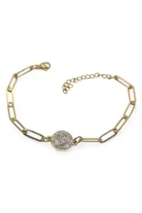 Alternative view of Toptan Altın Renk Yuvarlak Beyaz Model Ataç Zincir Çelik Bileklik - 3673