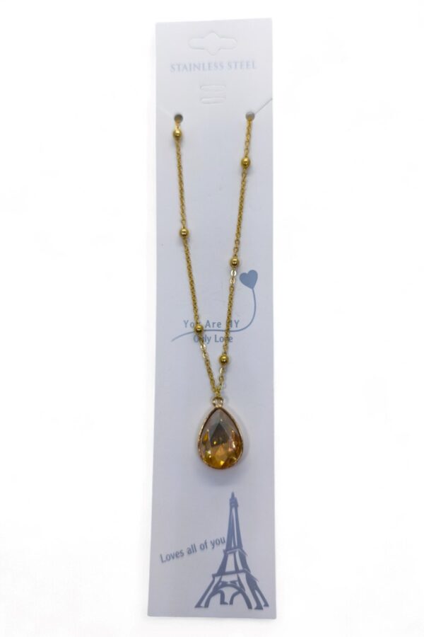 Toptan Altın Renk Amber Damla Model Top Zincir Çelik Kolye- 3730 - Görsel 4