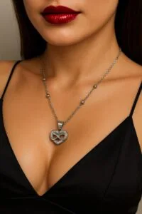 Toptan Gümüş Renk Sonsuzluk Kalp Model Top Zincir Çelik Kolye - 3780