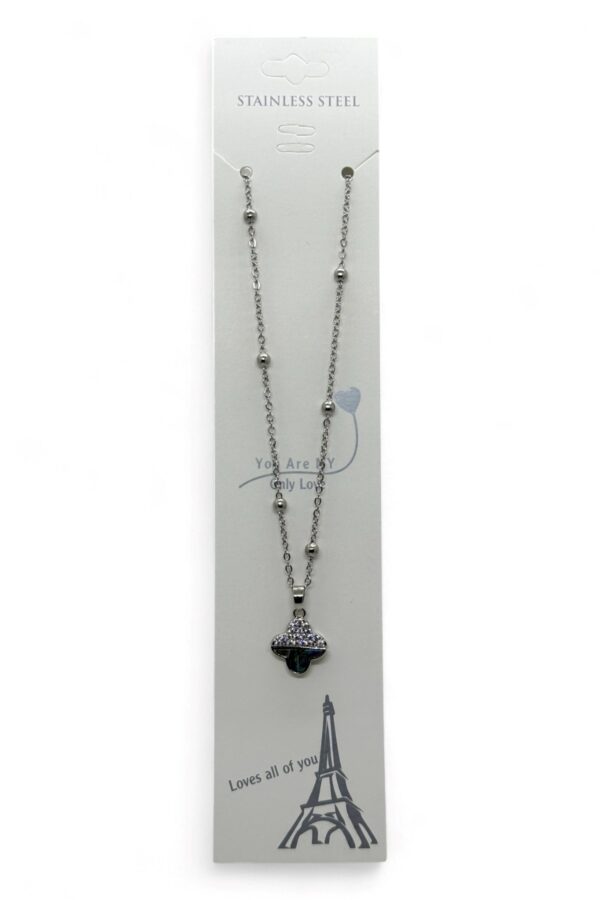 Toptan Gümüş Renk Van Cleef Yonca Taşlı Altı Sedef Model Top Zincir Çelik Kolye-  3776 - Görsel 4