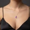 Toptan Gümüş Renk Mor Ay Hilal Model Sf Zincir Çelik Kolye - 3800 1 Toptan Gümüş Renk Mor Ay Hilal Model Sf Zincir Çelik Kolye - 3800
