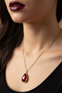 Toptan Altın Renk Bordo Damla Model Sf Zincir Çelik Kolye- 3733