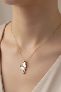 Toptan Altın Renk Beyaz Sedef Yusufcuk Model Sf Zincir Çelik Kolye- 3709