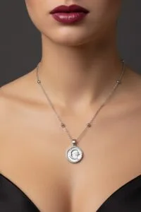 Toptan Gümüş Renk Beyaz Mineli Ay Yıldız Model Top Zincir Çelik Kolye - 3775