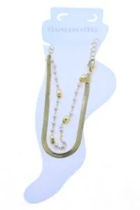 Alternative view of Toptan Altın Renk İtalyan İnci Dikdörtgen Çelik Halhal - 3489