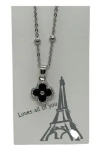 Toptan Gümüş Renk Van Cleef Yonca Siyah Taşlı Model Top Zincir Çelik Kolye - 3802 6 fe7eee2570bc44b58fa9e77d27f68a37-toptan taki